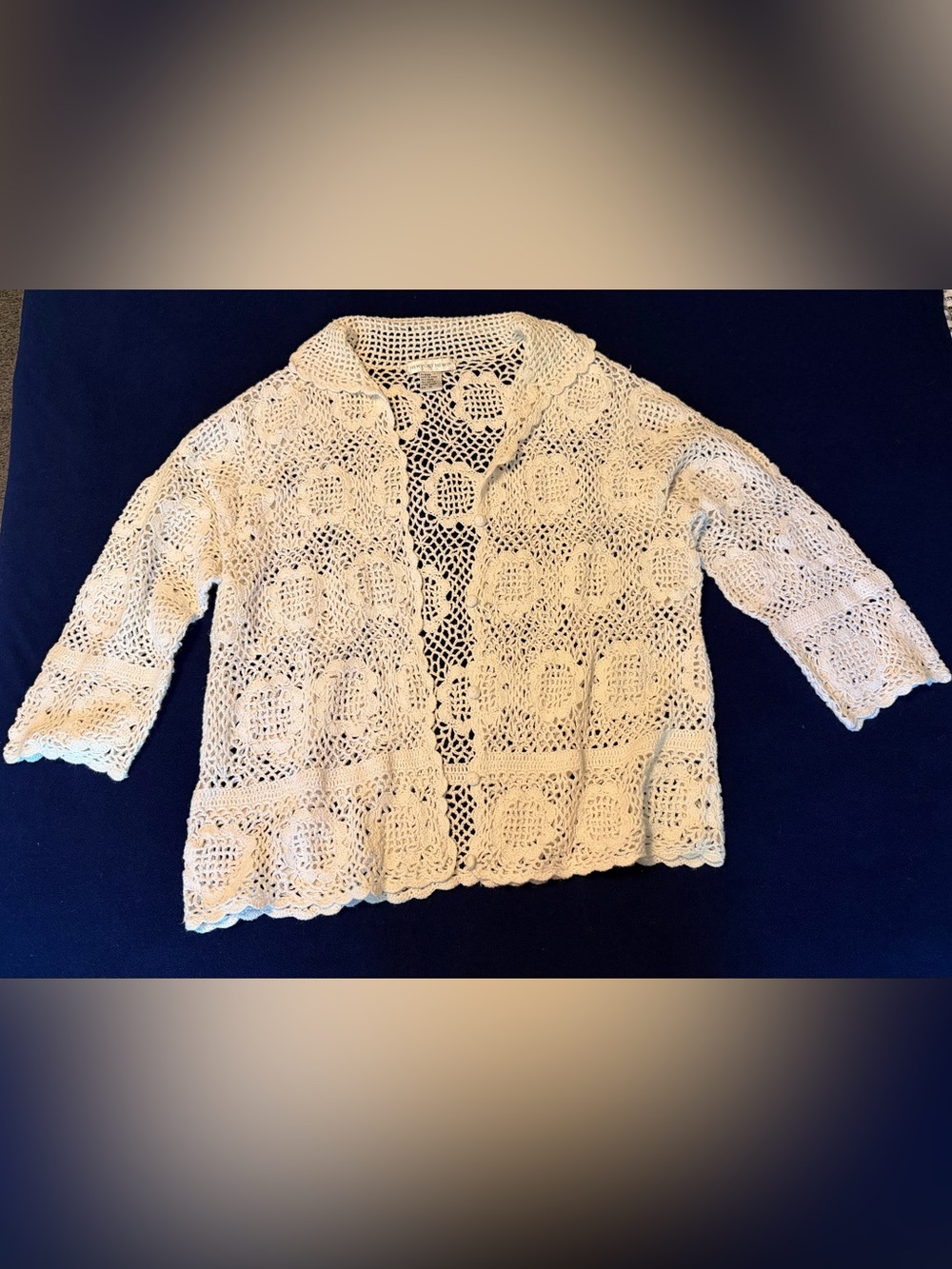 Newport News Cream Crochet Openwork Cardigan